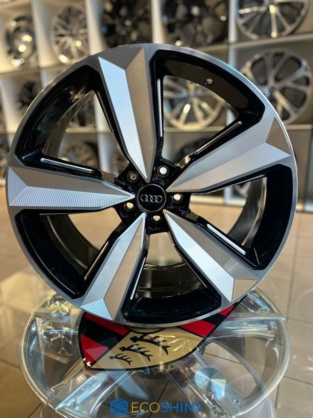 Литі диски Audi R20 5x112 (9.0J) &mdash; стиль RS5, чорний зі сріблястими спицями і ободом 3056F(R20) фото